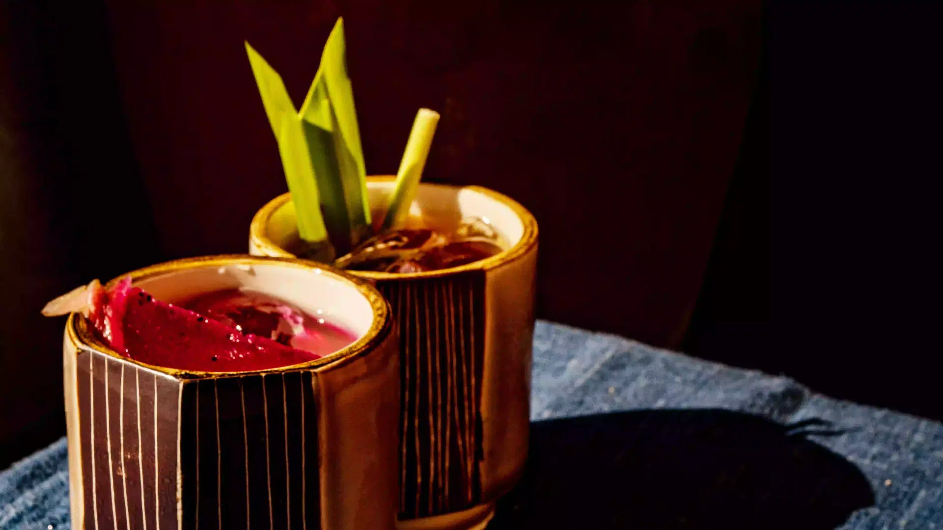 Festive cocktails from Kaum restaurant at Desa Potato Head Bali, crafted with tropical ingredients at an Indonesian restaurant in Seminyak