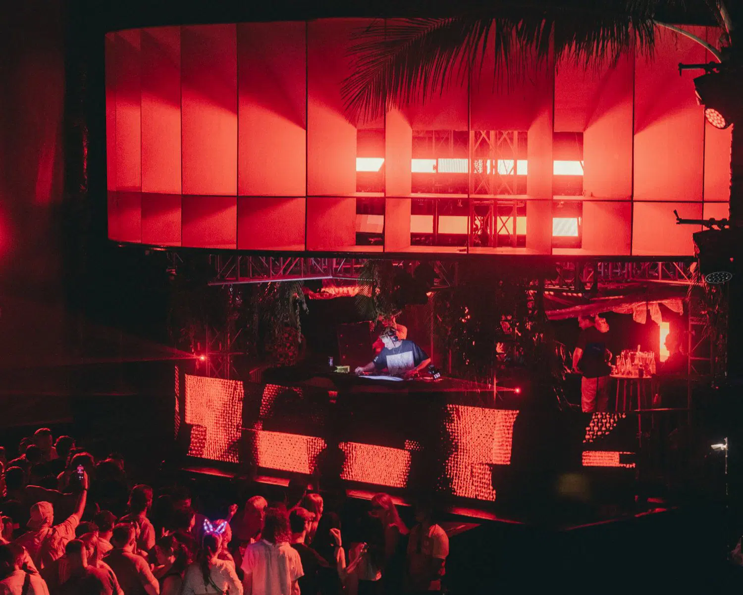 Guests facing the stage during the midnight countdown at Potato Head’s NYE 2024 celebration in Bali.