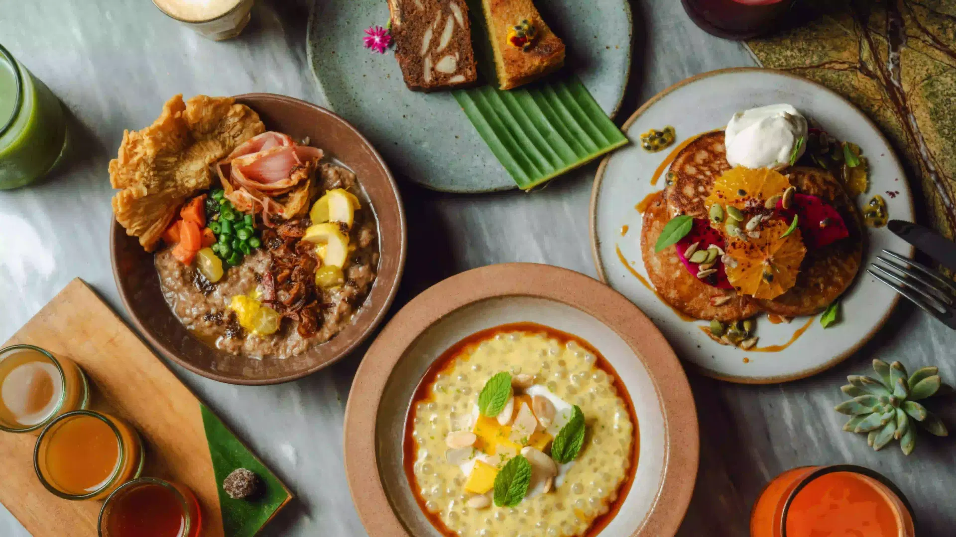 Tanaman festive feast dishes, plant-based creations from Desa Potato Head Bali’s restaurant in Seminyak celebrating the festive season